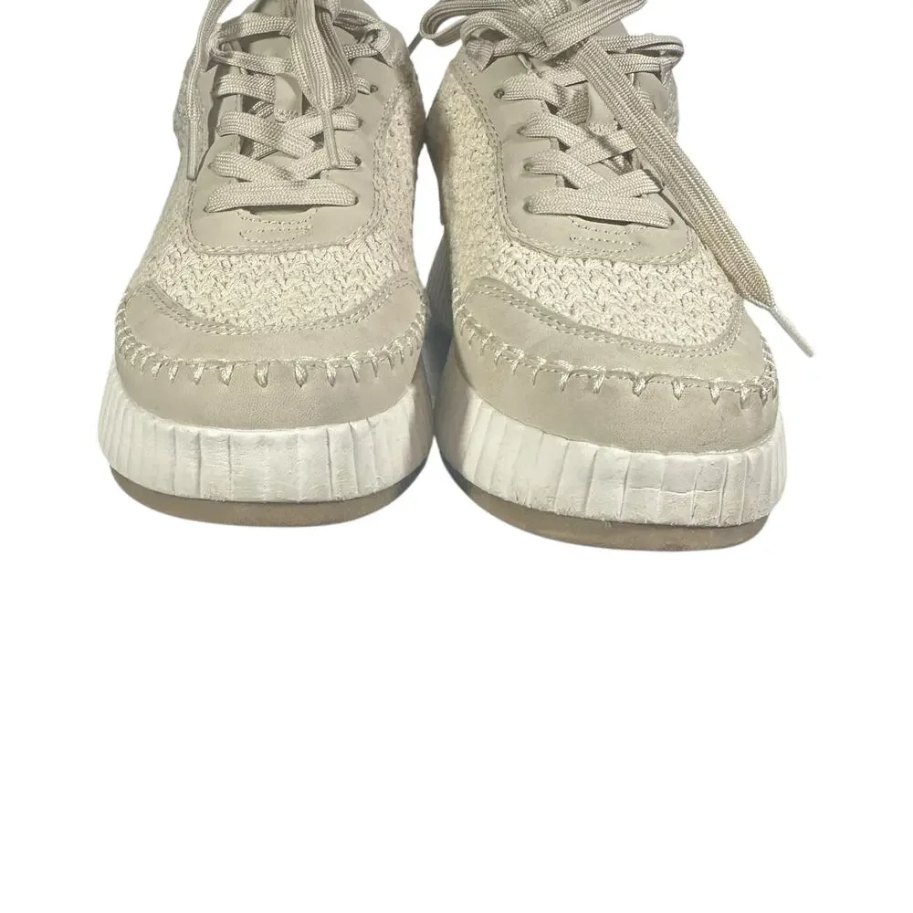 Dolce Vita Women’s Beige Woven Platform Sneakers 8.5 Casual Lace-Up Shoes